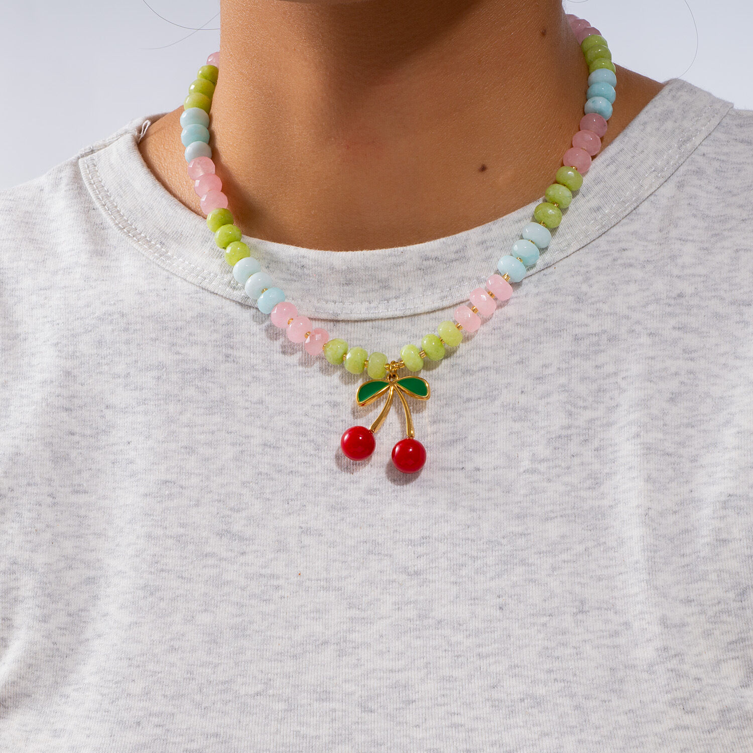 1 stuk romantische hartvormige, waterdichte, roestvrijstalen, goudkleurige, natuurstenen kralenketting voor dames h5 Afbeelding4