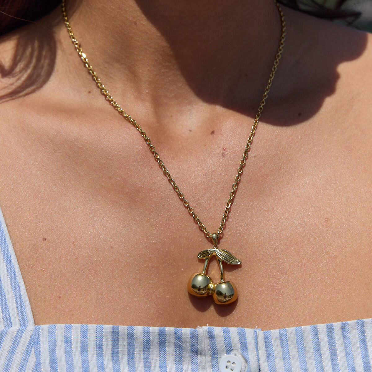 1 Piece Sweet Cherry Stainless Steel Waterproof Gold Color Women's Pendant Necklaces Picture4