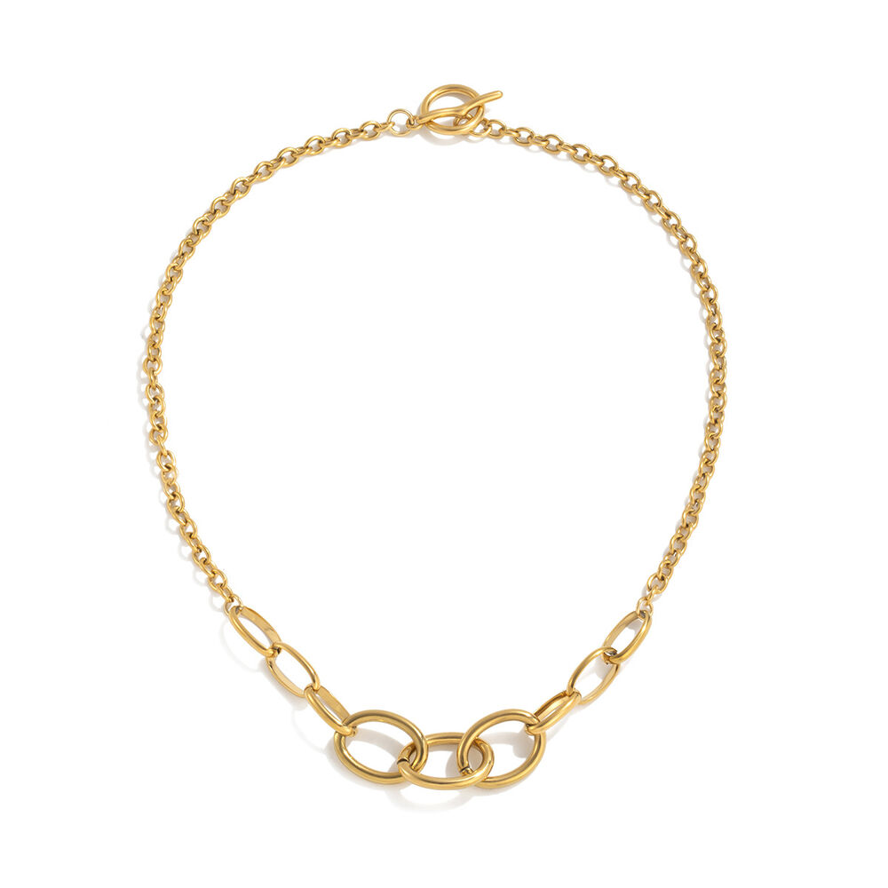 Klassische ovale, gedrehte Damenkette aus wasserdichtem Edelstahl in Goldfarbe