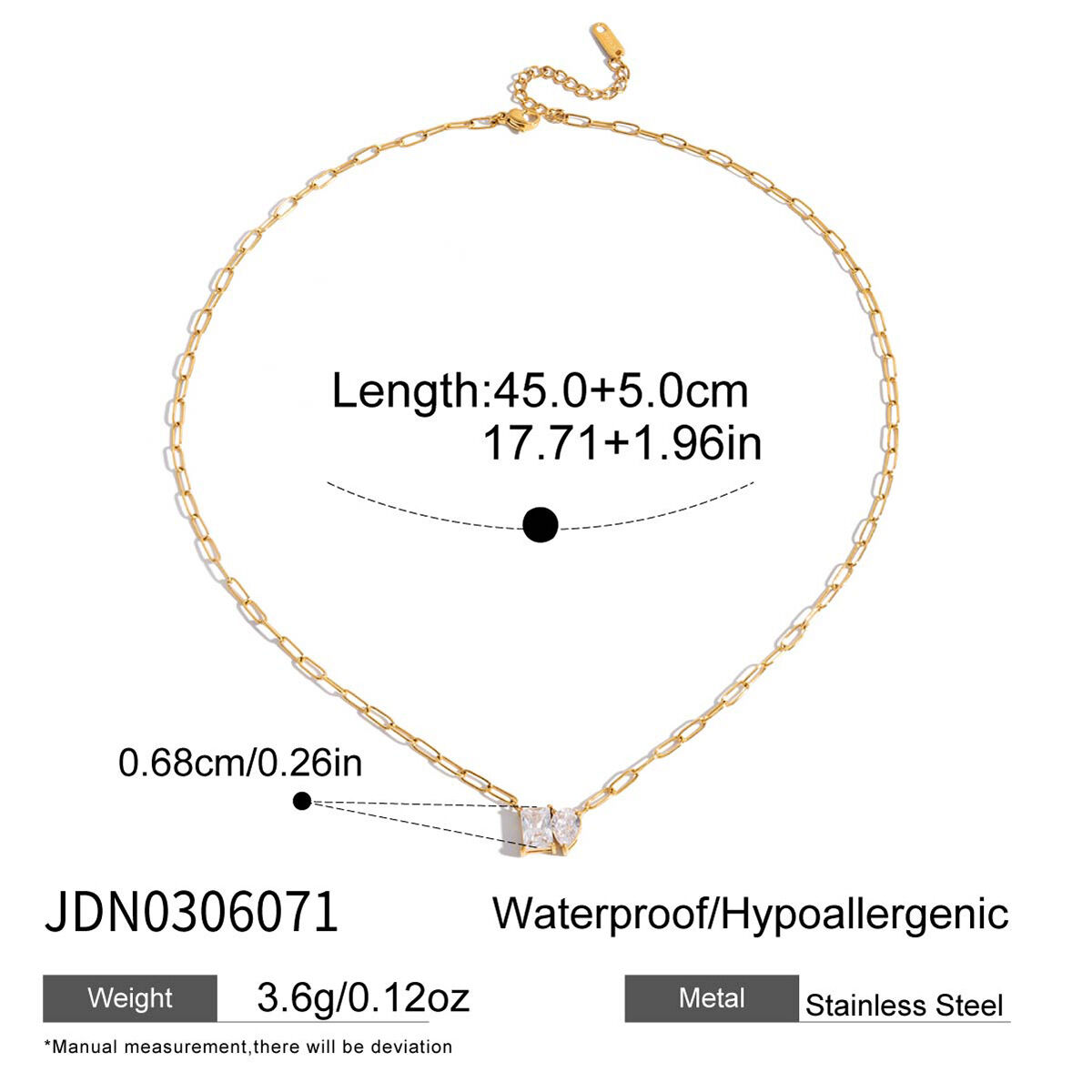 1 Piece Luxurious Rectangle Stainless Steel Waterproof Gold Color Zircon Women's Pendant Necklaces Picture2