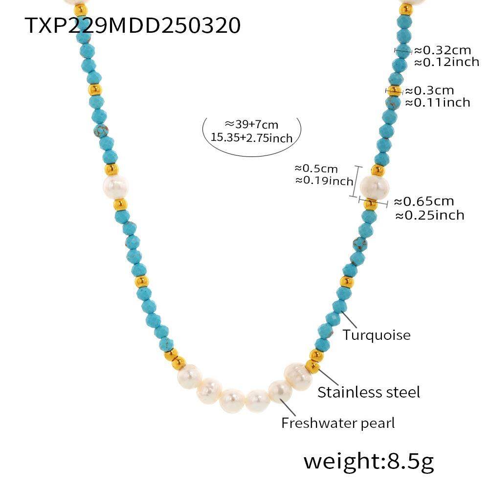 TXP229-Doğal Taş Tatlı Su İncisi Kolye 40+5cm Resim2