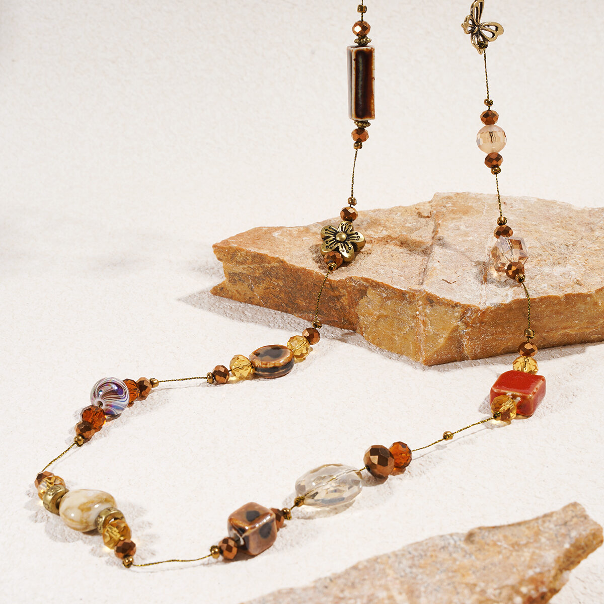 1 Piece Retro Flower Irregular Shape Ceramics Long Necklace