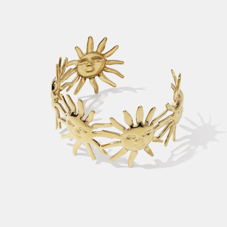 Sun Stainless Steel Waterproof  Gold Color Cuff Bracelet