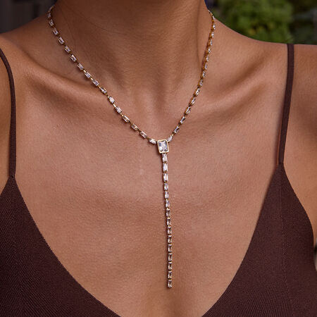 1 Piece Exquisite Rectangle Stainless Steel Waterproof Gold Color Zircon Women's Pendant Necklaces