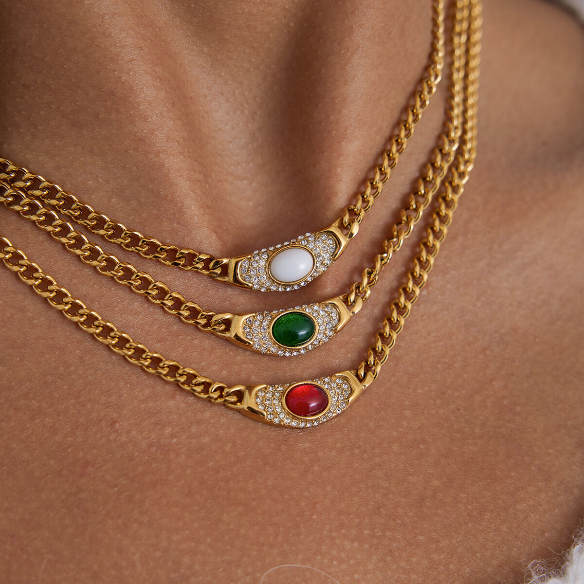 1 Piece Vintage Circle Stainless Steel Waterproof Gold Color Women's Pendant Necklaces