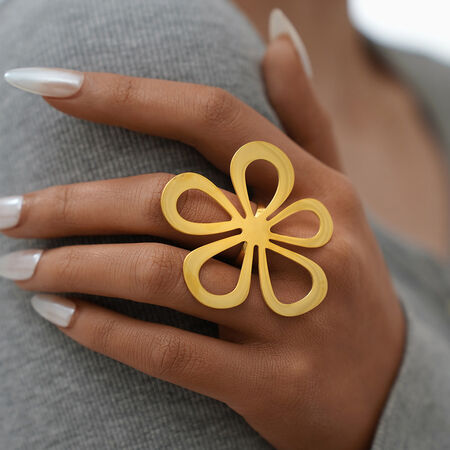 1 Piece Retro Flower Stainless Steel Waterproof Gold Color Women's Statement Rings