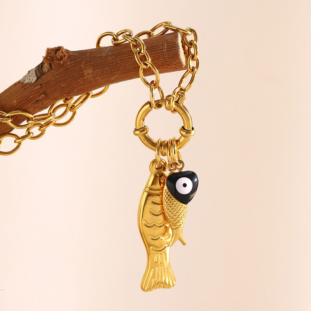 1 Piece Summer Fish Stainless Steel Waterproof Gold Color Women's Pendant Necklaces