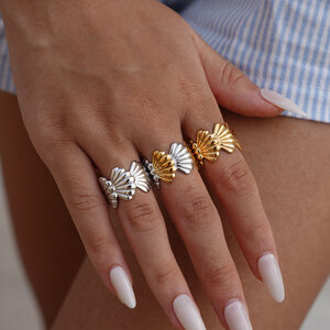 1 Piece Simple Casual Shell Stainless Steel Waterproof Gold Color Women’s Statement Rings h5 Picture7