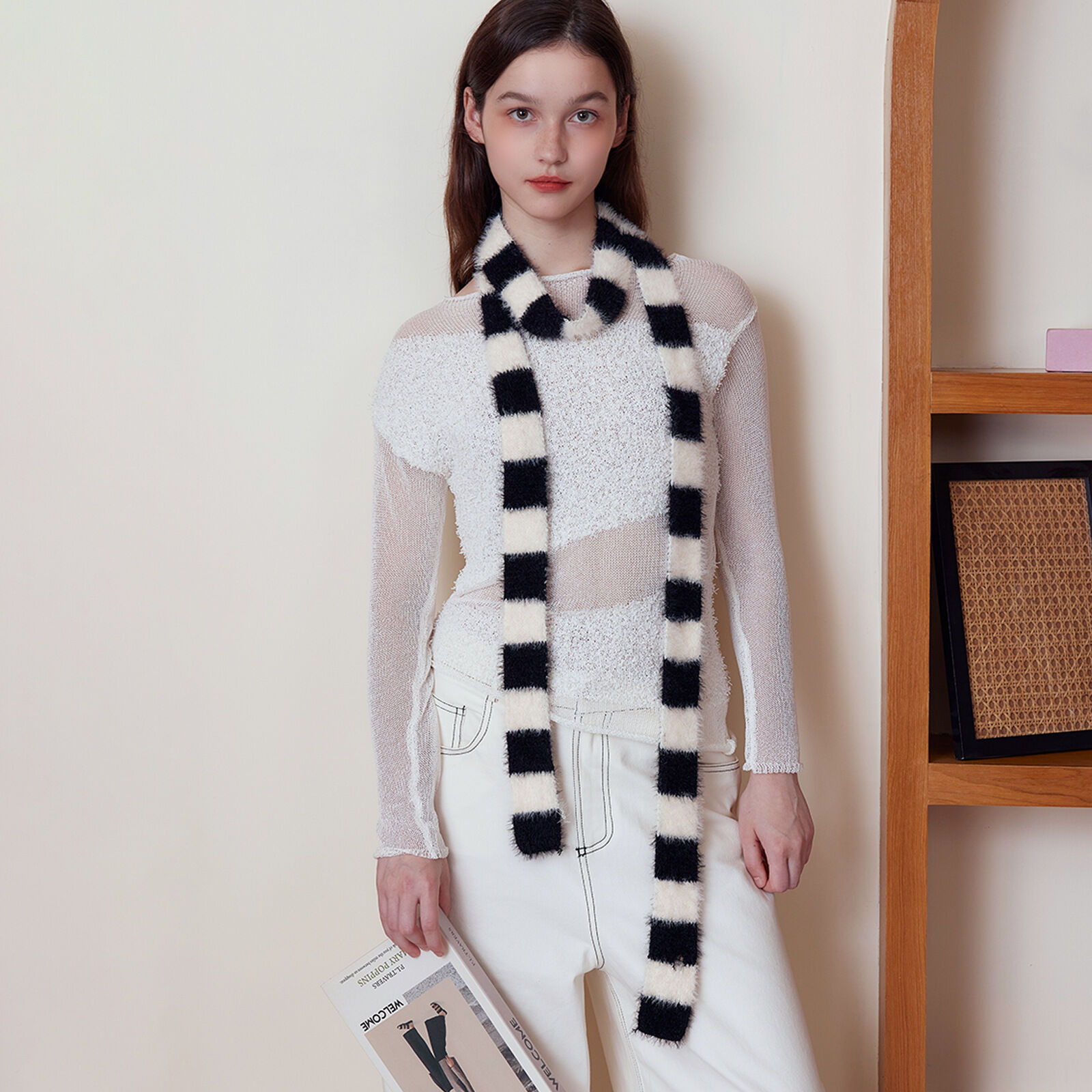 Sciarpa invernale da donna in nylon a righe di Lathy, 1 pezzo 2