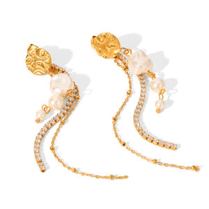 1 Pair Simple Daily Tassel Stainless Steel Waterproof Gold Color Women's Beads Earrings h5