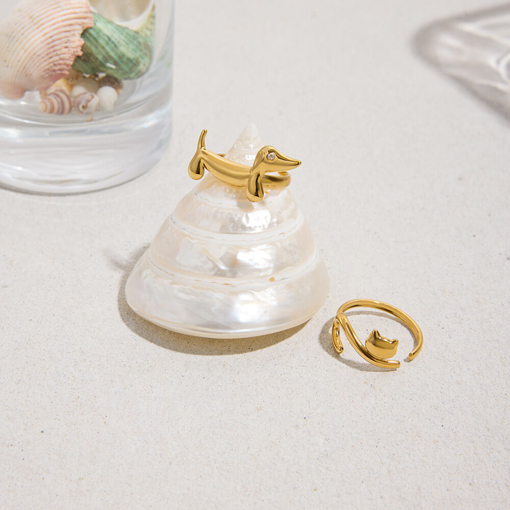 1 Piece Whimsical Dog&Cat Stainless Steel Waterproof Gold Color Statement Rings h5 Picture5