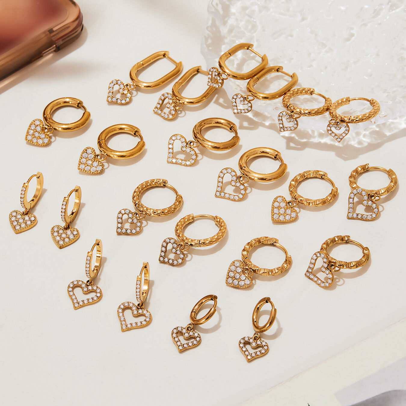 1 Pair Exquisite Heart Stainless Steel Waterproof Gold Color Zircon Women's Drop Earrings h5 Picture2