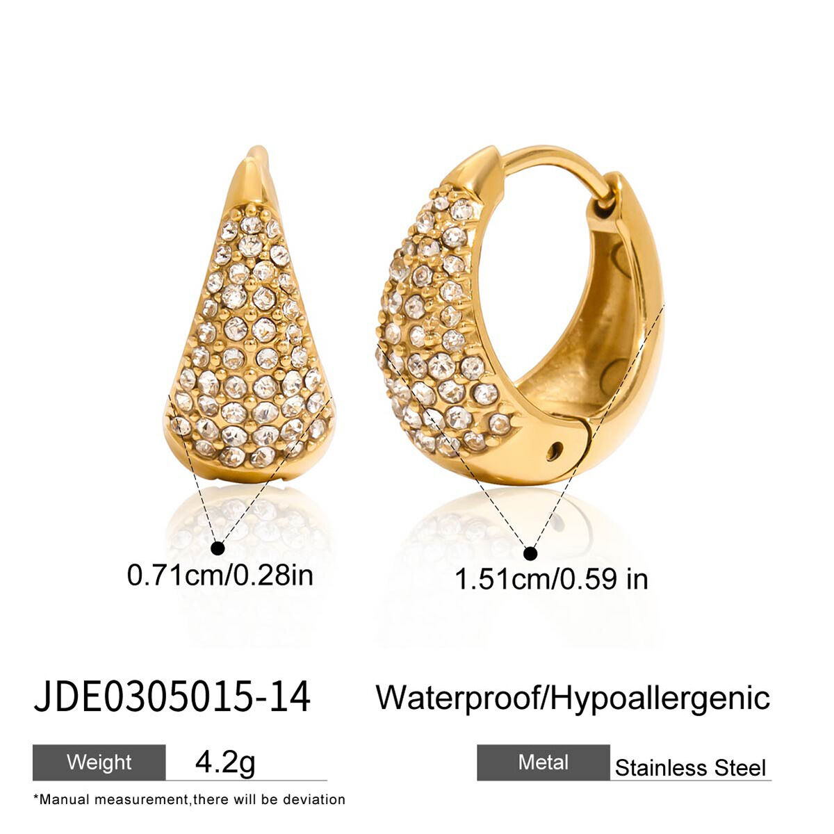 1 Paar luxuriöse, runde, wasserfeste, goldfarbene Damen-Creolen aus Edelstahl. h5 