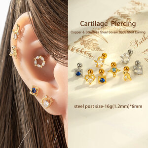 1 Parça Kalp Yıldız Bakır Altın Rengi Zirkonyum Piercing Küpe h5 Resim4