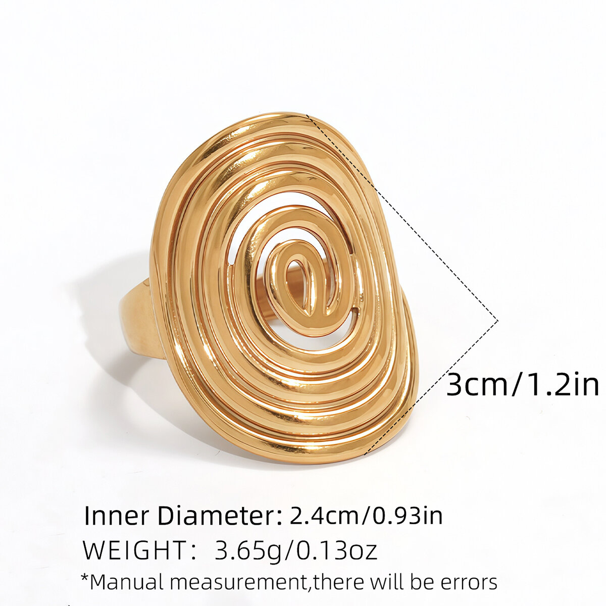 Bague femme décontractée, ronde, en acier inoxydable étanche couleur or (1 pièce) Image2