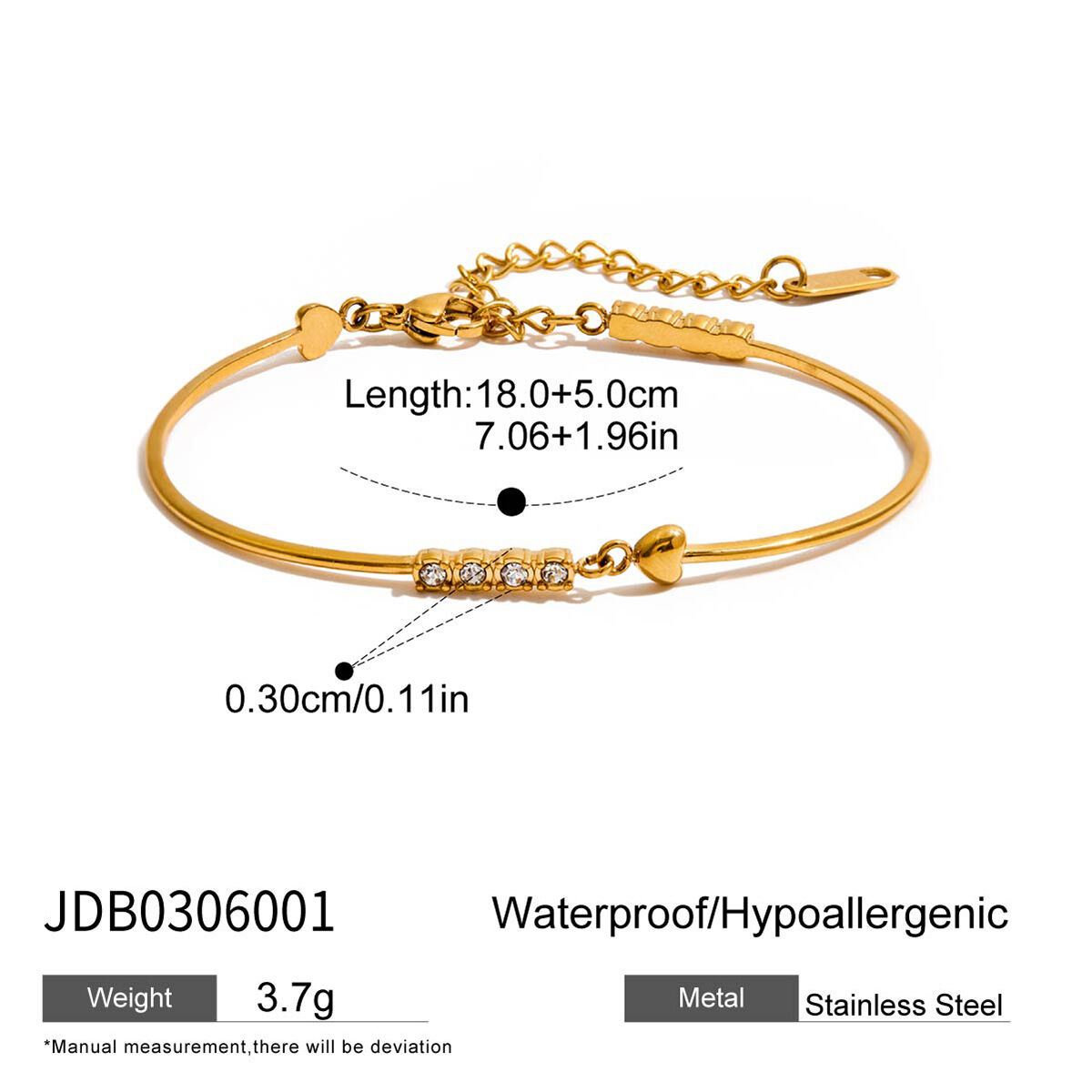 1 Stück Simple Series Herzförmiges Edelstahl-Armband für Damen, wasserdicht, goldfarben h5 Bild2