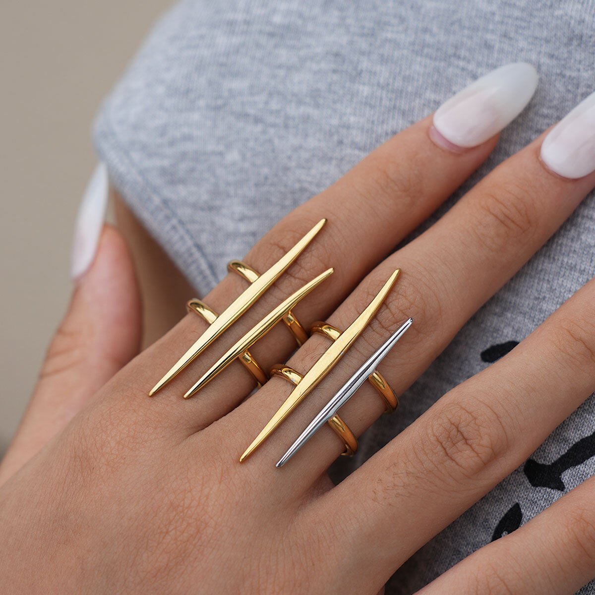 1 Piece Simple Lines Stainless Steel Waterproof   Gold Color Woemn's Statement Rings Picture5