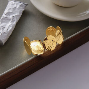 1 Piece Classic Circle Hammer Pattern Stainless Steel Waterproof Gold Color Women's Cuff Bracelets h5 Picture5