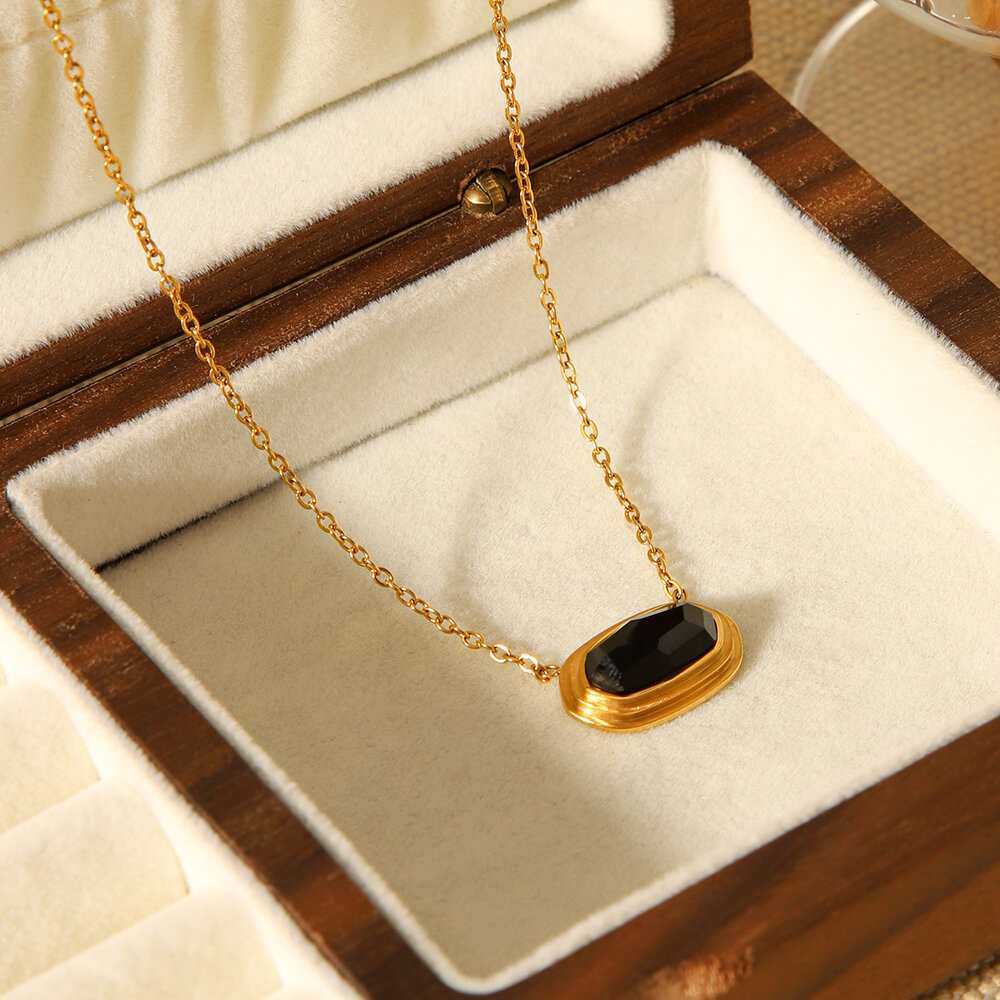 1 Piece Rectangle Stainless Steel Waterproof Gold Color Women's Pendant Necklaces Picture6