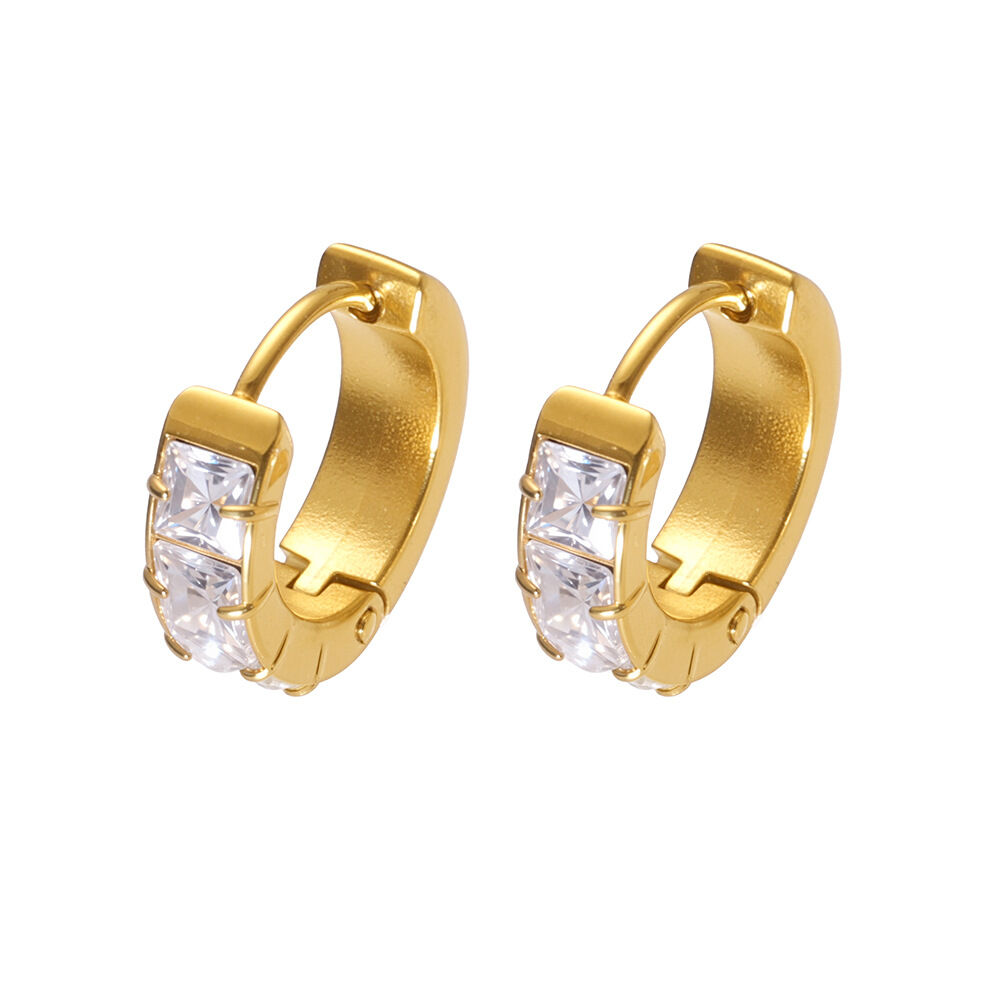 1 Pair Shinning Stainless Steel Waterproof Gold Color Women's Hoop Earrings