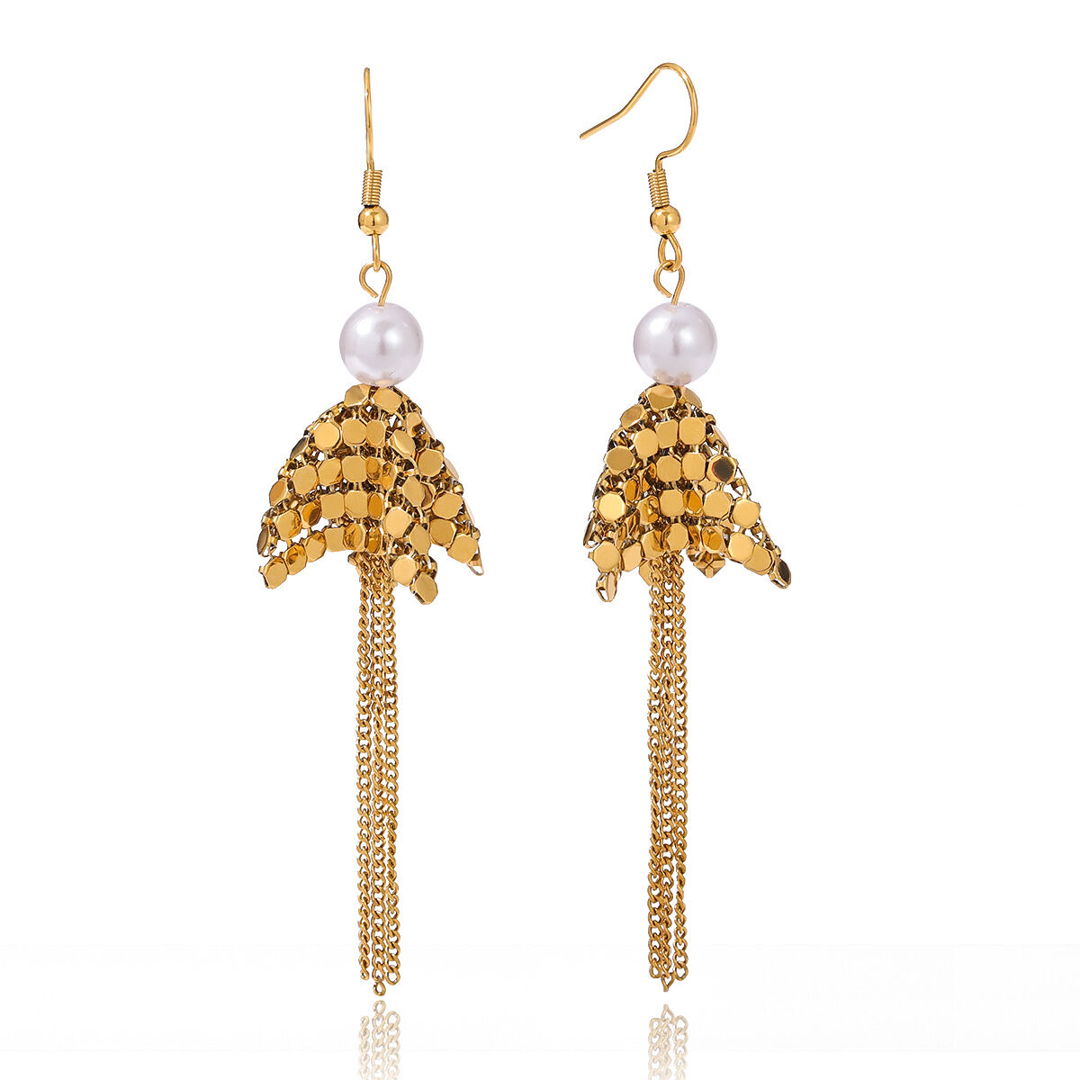 1 Pair Luxurious Tassel Stainless Steel Waterproof Gold Color Zircon Women's Dangle Earrings 