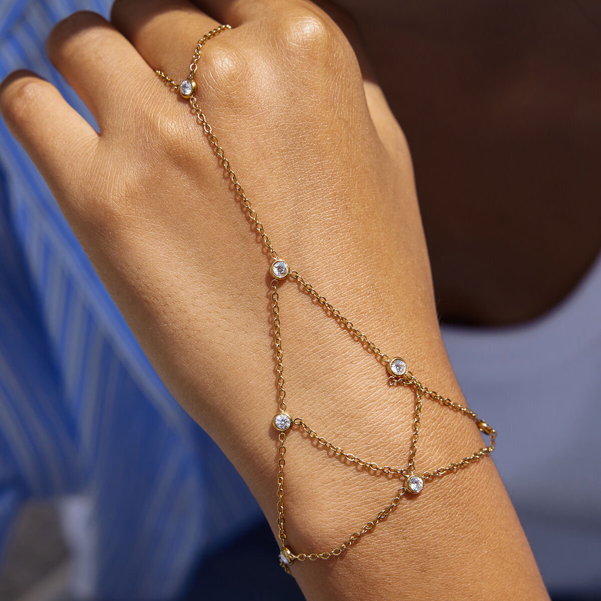 1 Piece Classic Lines Stainless Steel Waterproof Gold Color Zircon Women's Chain Bracelets