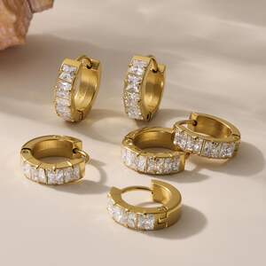 1 Pair Shinning Stainless Steel Waterproof Gold Color Women's Hoop Earrings h5 Picture6