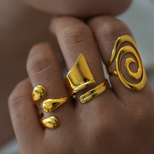 1 Piece Simple Irregular Shape Stainless Steel Waterproof Gold Color Statement Rings h5 Picture7