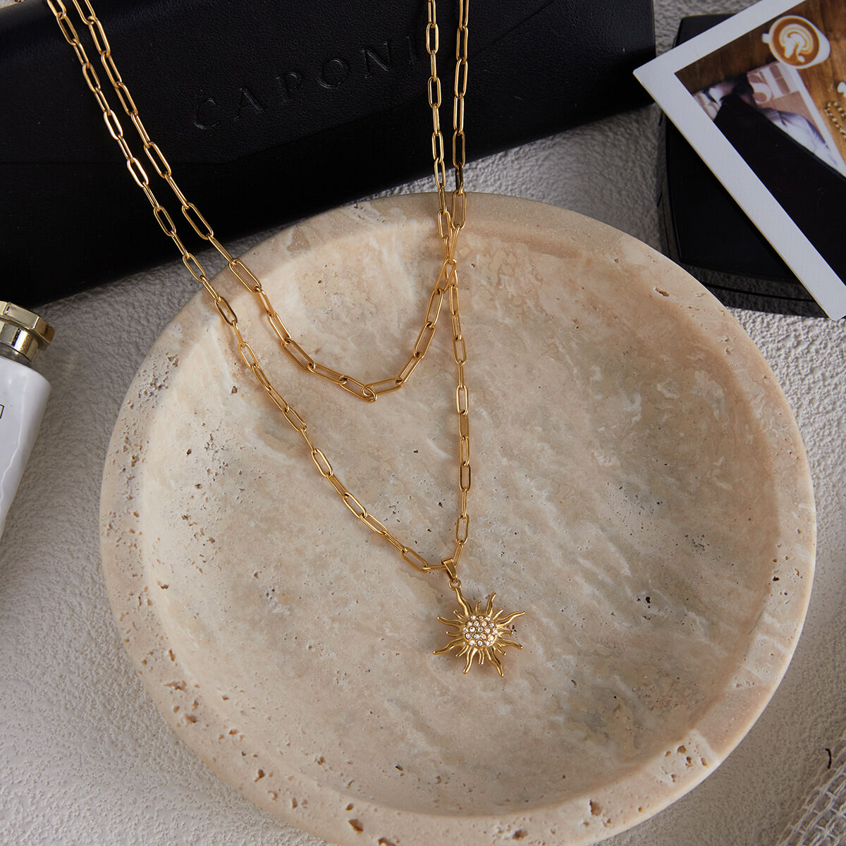 1 Piece Elegant Sun Stainless Steel Waterproof Gold Color Women's Layered Necklaces h5 Picture5