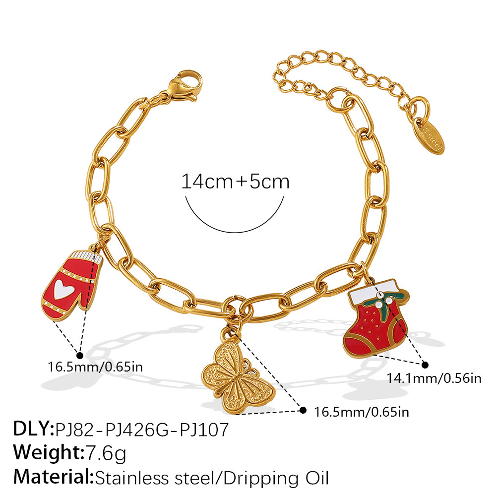 1 Piece Christmas Stainless Steel Waterproof Gold Color Charm Bracelet h5Picture2