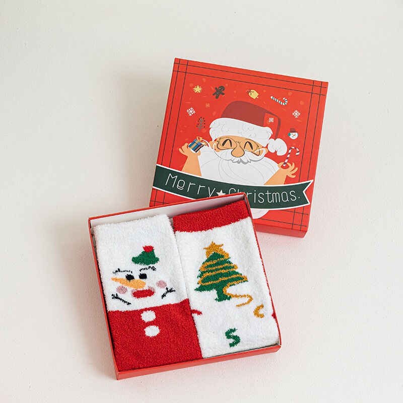 Coffret cadeau de Noël en polaire corail épaisse pour femmes, chaussettes mi-mollet h5 