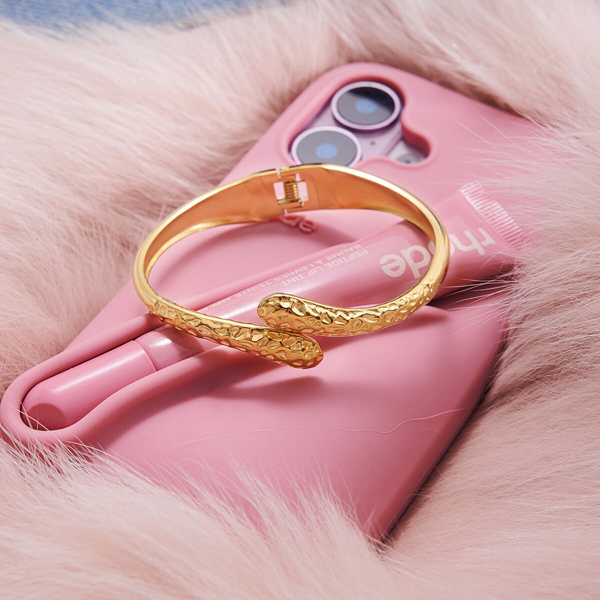 Braccialetti da donna color oro impermeabili in acciaio inossidabile con motivo a martello classico, 1 pezzo