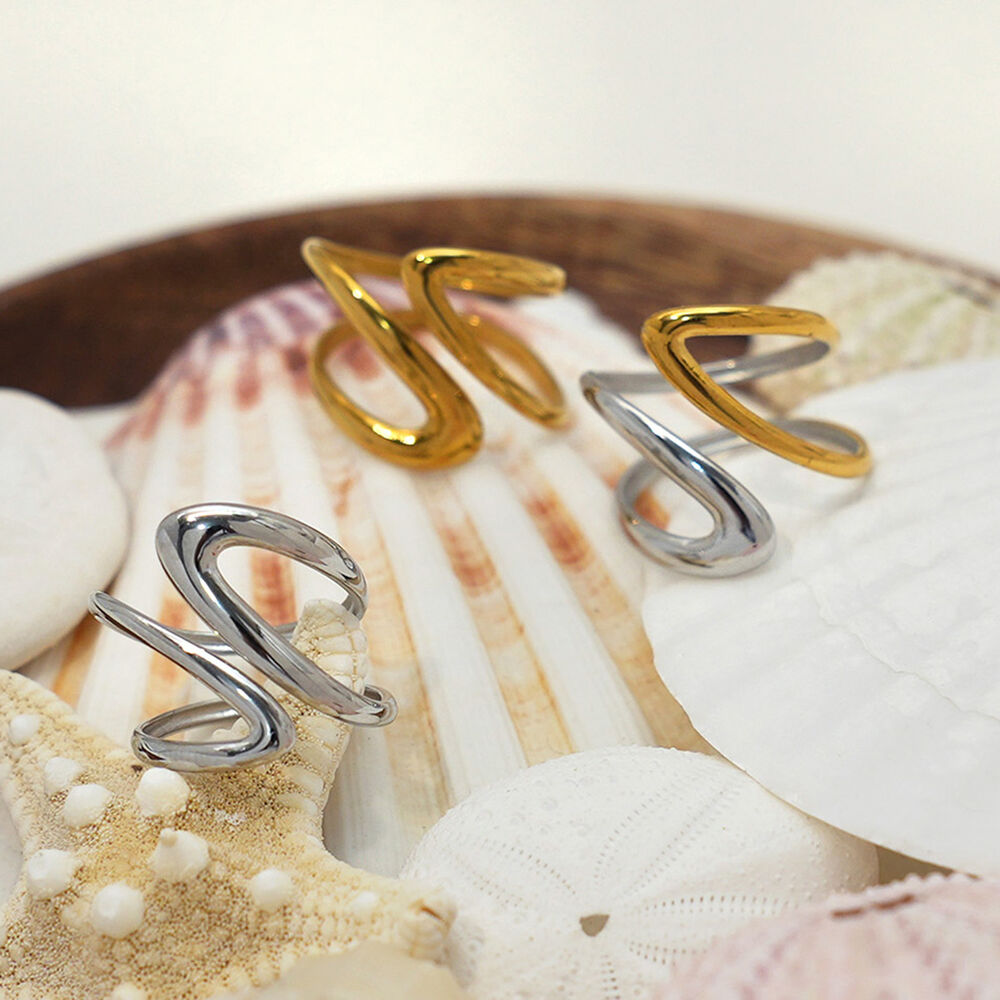 1 stuk Retro onregelmatige vorm roestvrij staal goudkleurige dames statement ringen h5Afbeelding4