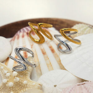 1 stuk Retro onregelmatige vorm roestvrij staal goudkleurige dames statement ringen h5 Afbeelding4
