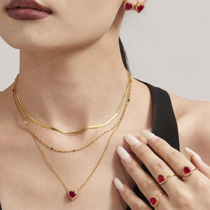 Luxurious Series Red Heart Zircon Stainless Steel Waterproof Women's Jewelry Sets h5 Picture3