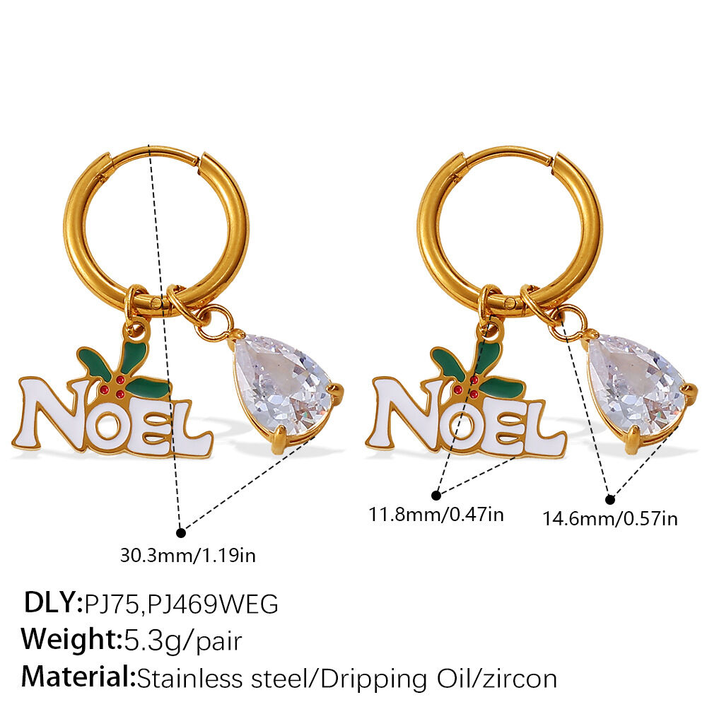 1 par de pendientes colgantes navideños de acero inoxidable, resistentes al agua y de color dorado. h5 