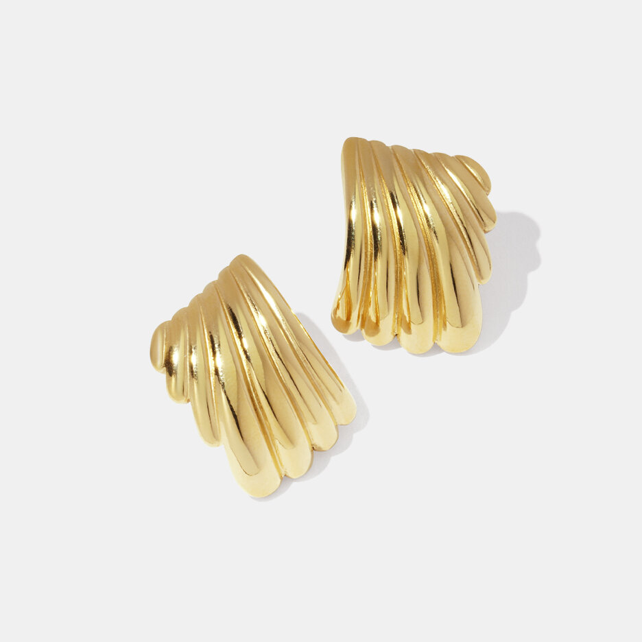 Rectangle Thread Stainless Steel Waterproof Gold Color Stud Earrings