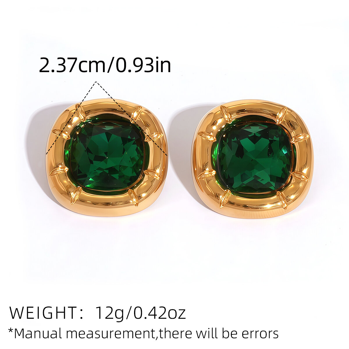 1 Pair Square Green Cubic Zirconia Stainless Steel Waterproof  Women's Stud Earrings h5 Picture2