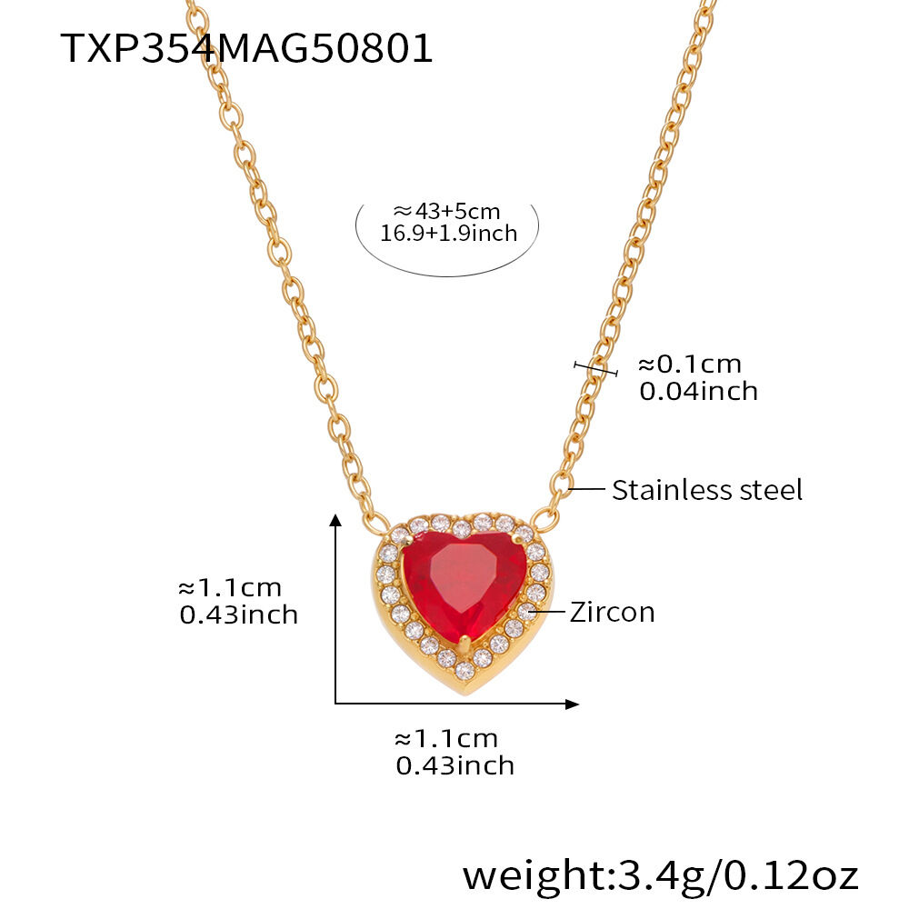 Luxurious Series Red Heart Zircon Stainless Steel Waterproof Women's Jewelry Sets