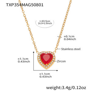 Luxurious Series Red Heart Zircon Stainless Steel Waterproof Women's Jewelry Sets h5