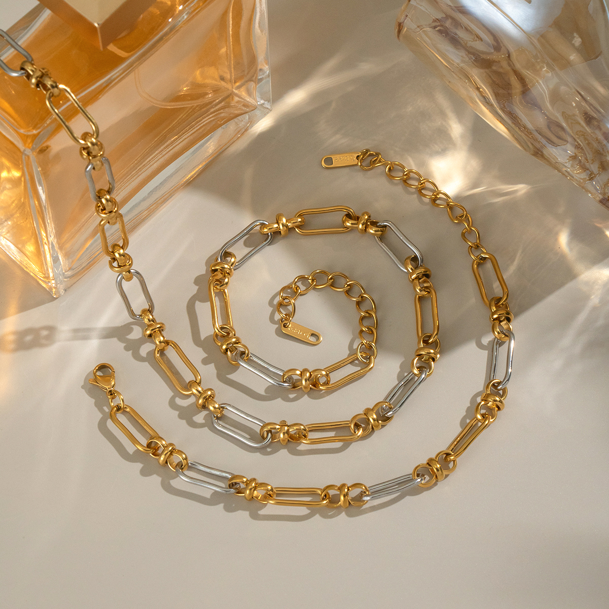 Mixed Gold Color And Silve Stainless Steel Waterproof Necklace Set 2