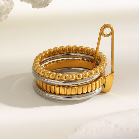 1 Piece Minimalist Mixed Gold & Silver Colors Stainless Steel Waterproof Gold Color Statement Rings