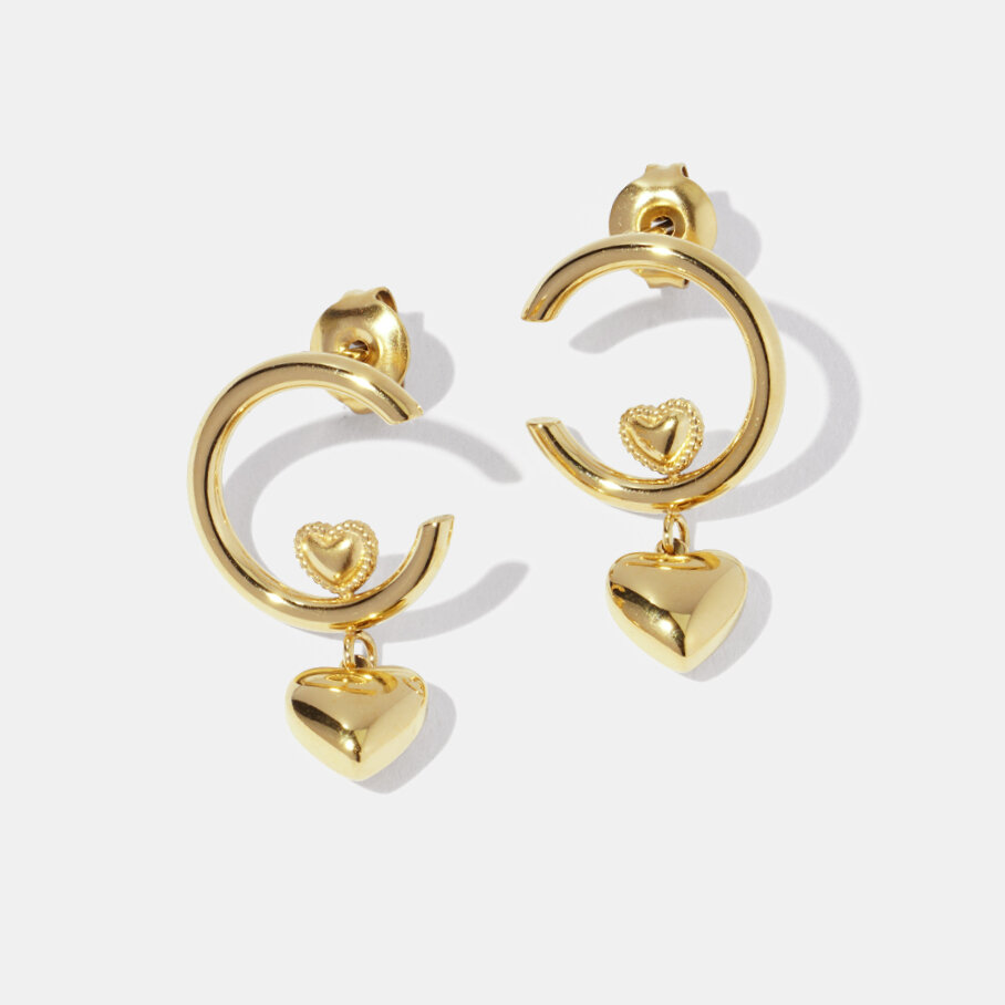 Heart Circle Stainless Steel Waterproof Gold Color Drop Earrings h5Picture2
