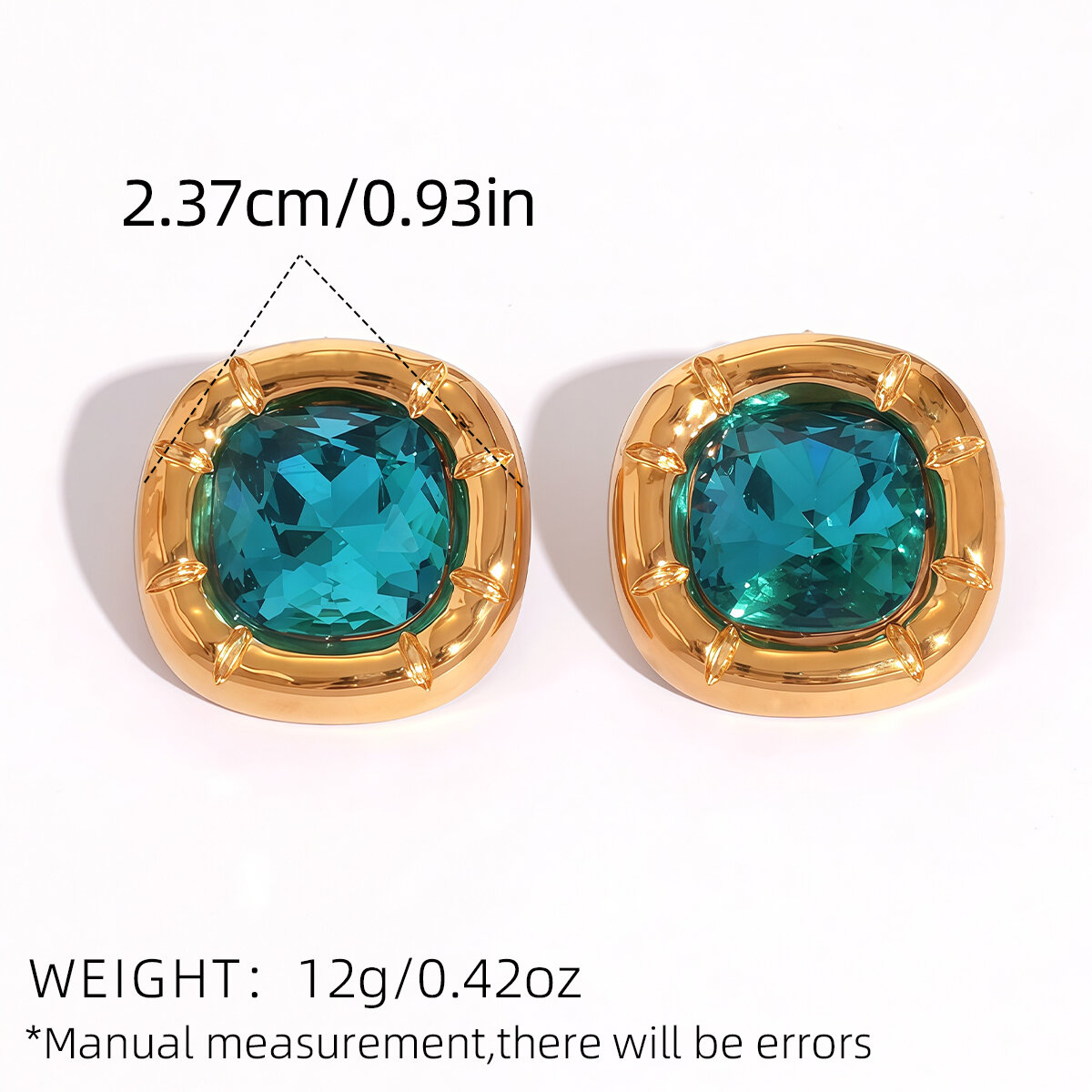 1 paio di orecchini a bottone semplici da donna in acciaio inossidabile color oro, rettangolari naturali Immagine2