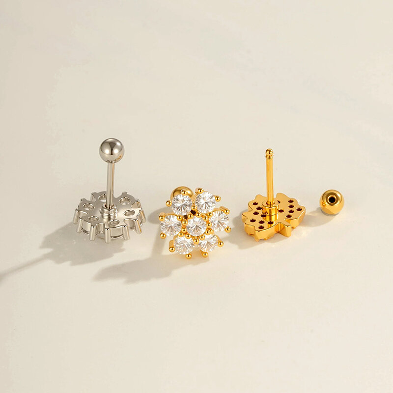 1 Stück Blume Herz Kupfer Gold Farbe Zirkon Piercing Ohrring h5 Bild3