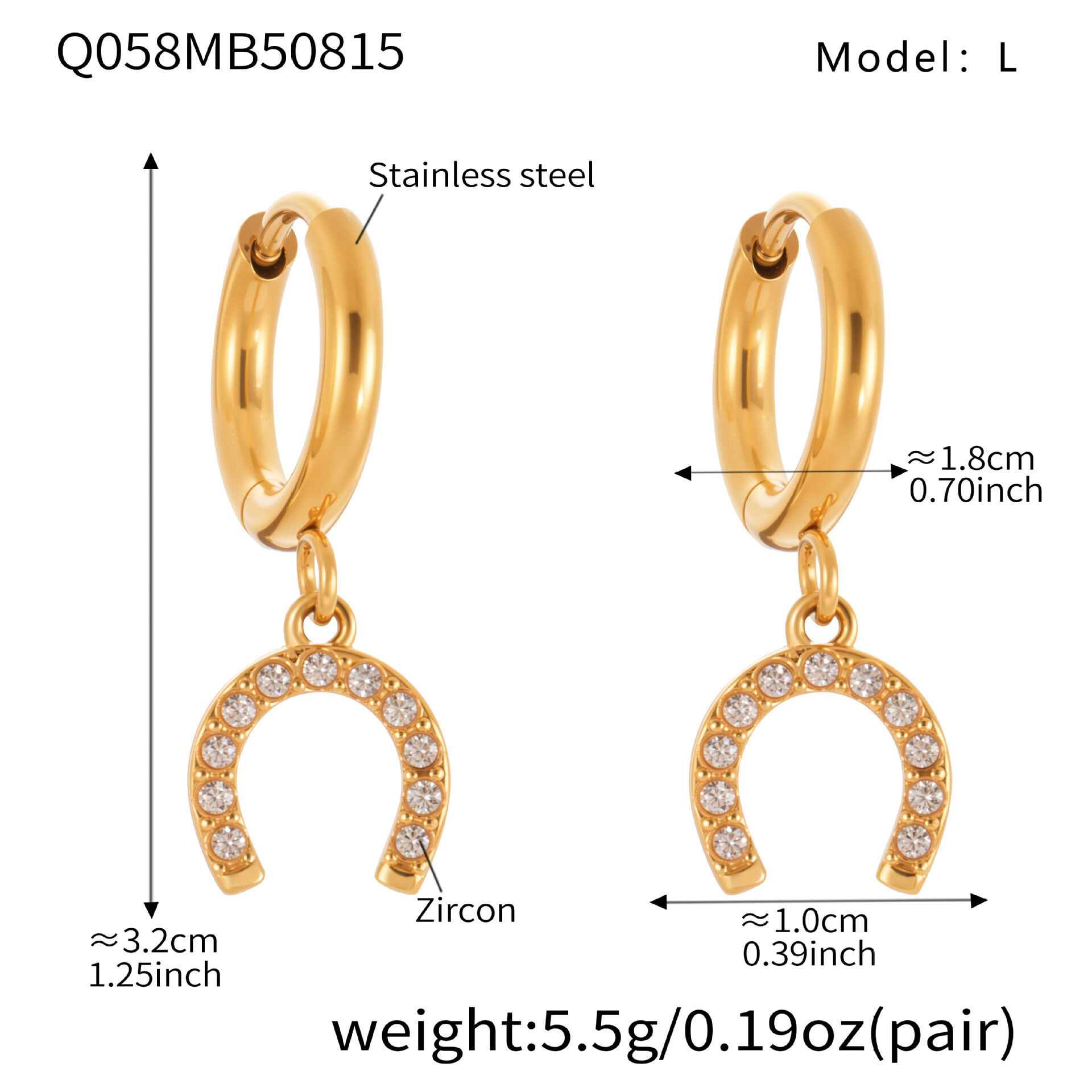 Q058-Goldene Hufeisenschnalle Zirkon Ohrringe-L Bild3