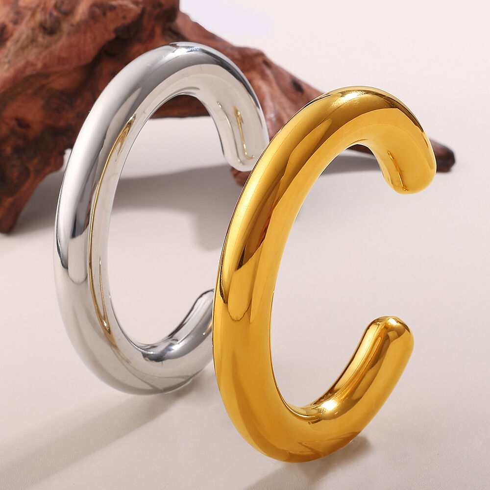 1 Piece Stainless Steel Waterproof Gold Color Cuff Bracelet h5Picture2