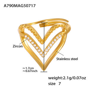 1 Piece Chic Heart Star Stainless Steel Waterproof Gold Color Statement Rings h5