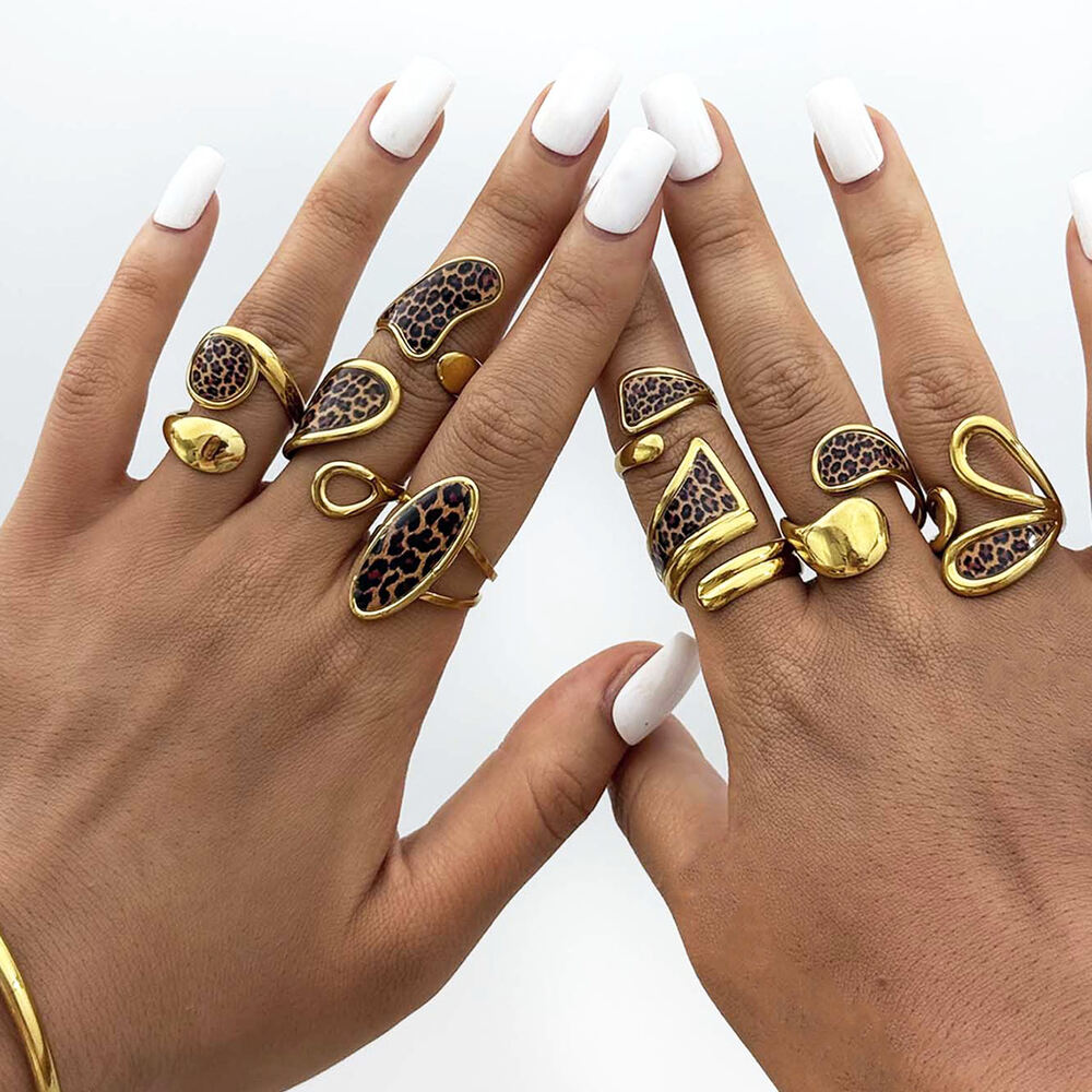 1 Piece Retro Irregular Shape Leopard Print Stainless Steel Waterproof Women's Statement Rings Picture5