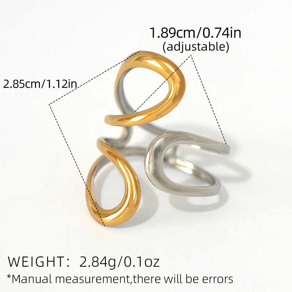 1 Piece  Simple Irregular Shape Stainless Steel Waterproof  Gold Color Women's Statement Rings h5 Picture2